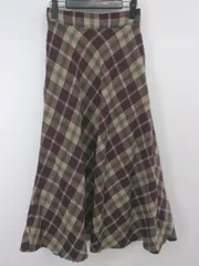 ◇ natural couture タータンチェック ロング フレア マキシ スカート サイズF バーガンディー ベージュ レディース P  【1307150010101】
