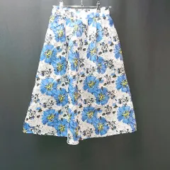 ◇ NOSTALGIA 花柄 総柄 ウエストゴム 裏地あり タック ロング丈 フレア スカート サイズM ブルー/ホワイト レディース E  【1308160066867】