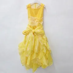 Catherine Cottage キャサリンコテージ ドレス ノースリーブ ロング フレアー リボン オーガンジー ショール 発表会 フォーマル イエロー 黄 130