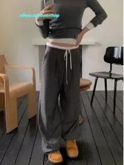 ストライプ ワイド パンツ グレー M