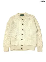 古着 CALLAN ケーブル編み 無地 ピュアウール100％ 長袖 フィッシャーマン ニット カーディガン ベージュ 生成り (ttu2512059)