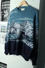 (S-M) PHYSICAL EDUCATION DEPARTMENT(フィジカルエデュケーションデパートメント) ニット 小さな汚れあり 雪山 限定モデル-16979