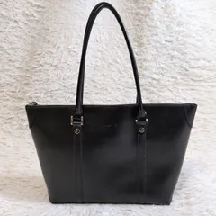 定番✨️agnes b. アニエスベー レザートートバッグ 肩掛け ビジネス 男女兼用 ユニセックス オフィス 通学 通勤 ハンドバッグ A4 PC ロゴ ブラック 黒