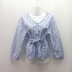 ◇ SENSE OF PLACE by URBAN RESEARCH ストライプ柄 サイドリボン コットン100％ 長袖 シャツ サイズF ブルー レディース E  【1310130046700】