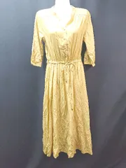 ◇ clear クリア ラウンドネック 薄手 無地 シンプル 長袖 ロング ワンピース サイズF マスタード レディース E  【1310300001805】