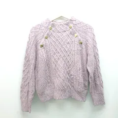 ◇ COLOR ケーブル編み 金ボタン ハイネック　厚手 長袖 セーター サイズF パープル レディース E  【1310300001317】