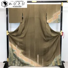 訪問着 総刺繍 暈しに美しい花模様 金彩 海松茶色 トールサイズ K-3460