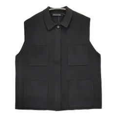 mizuiro-ind 襟付きワイドベスト 定価14960円 4-220089 ノースリーブポロシャツ ニット ベスト ブラック レディース ミズイロインド【中古】5-1219T♪