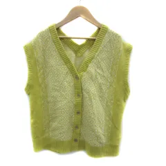 サマンサモスモス SM2 ニットベスト ミドル丈 Vネック 前開き 総柄 オーバーサイズ F 黄色 イエロー 白 ホワイト /YS34