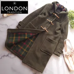 近年 ロンドントラディション チェック ダッフルコート ロング カーキ 36 S