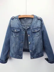 カジュアルスタイルデニムジャケット レディース秋 韓国風 ハイクオリティ ショートカット丸襟