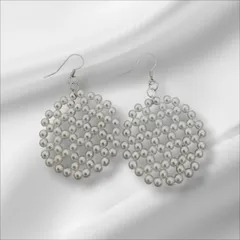 フックピアス　パールビーズのラウンドモチーフ　シルバー