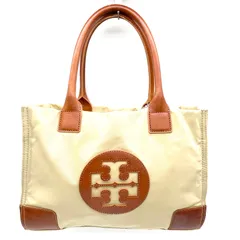 TORY BURCH トリーバーチ ハンドバッグ トートバッグ 肩掛け エラ ビッグロゴ ベージュ ブラウン 茶色 レザー 人気サイズ ナイロン A4収納 ブランド カジュアル 通勤 オフィス 旅行 海外 レディース 買い物 お出かけ