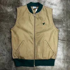 USA製 80s Wrangler ラングラー ベスト 刺繍ロゴ ポケット付き ベージュ×グリーン Mサイズ No.EA28