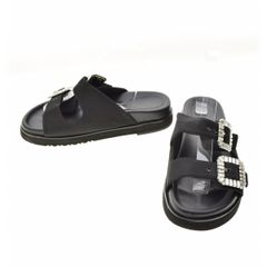 美品 DIANA ビジュー付き フットベッドサンダル ドット柄 黒 23 - メルカリ