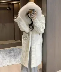 冬 WHO ファー ニット ロング カーディガン