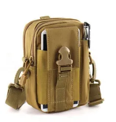 多機能ポーチ ウエストバッグ スマホポーチ 収納 マルチケース ベルト通し 撥水加工 旅行 アウトドア ハイキング 小物入れ コンパクト マルチウェストポーチ Molle対応 ショルダーストラップ付き (ベージュ)