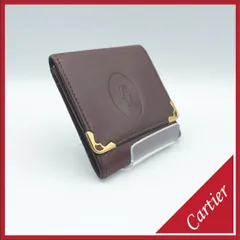 ✱Cartier（カルティエ）✱ マストライン コインケース 小銭入れ スクエア ボルドー ワインレッド ゴールド金具 本革 レザー 刻印 ロゴ 2C ヴィンテージ メンズ レディース ユニセックス コンパクト ミニ財布 小物 美品 ギフト プレゼント ポーチ