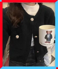 新品 レディース ゴールドボタン ニットカーディガン 丸首 羽織 韓国風 オフィスカジュアル 立体編み【送料無料】