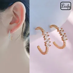 Leafy きらきらティアラのようなＣ型ピアス ゴールド 1ペア レディース 可愛らしく耳元を華やかに魅せてくれます  ハーフフープ お出かけ デート お呼ばれ  二次会 食事会 女子会 普段使い プレゼント 14KGP ゴールドメッキ  sr00099yg