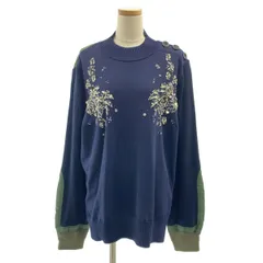 sacai / サカイ | 異素材 切替 ビジュー装飾 サイドスリット MA-1  ドッキング ニット セーター | カーキ/ネイビー | レディース