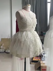 25年新作 レースチュールミニドレス★可愛いパーティー用ベアドレス