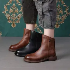 ブーツ レディース ショートブーツ 　ブーツ 黒ブーツ ローヒール ペタンコ靴 厚底 ヒール3.5cm 美脚 秋 冬 柔らか 軽量225588