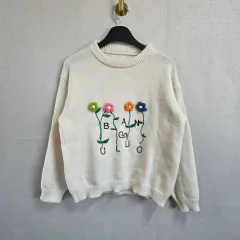 M レディース 花 刺繍 ニット