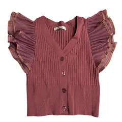 B071 SNIDEL スナイデル フリルニットトップス ピンク Vネック カジュアル レディース F