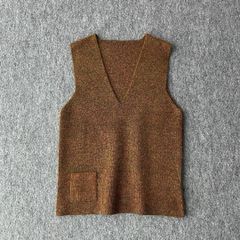 old　デザインニットベスト　メランジヤーン　ワンポケット　レトロ　ヴィンテージ