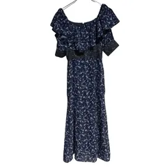 B071 MERCURY DUO マーキュリーデュオ フラワー レース コルセット ワンピース 半袖 ブルー レディース S