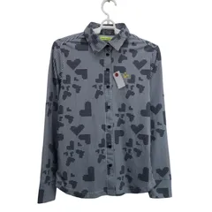 【美品】VIVA HEART(ビバハート) 長袖ポロシャツ 白黒ストライプ レディース 40 ゴルフウェア 2512-0442 中古