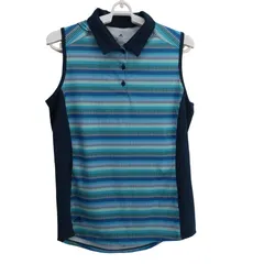 【美品】adidas(アディダス) ノースリーブポロシャツ 青系総柄 レディース L ゴルフウェア 2512-0432 中古