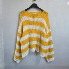 フリー レディース DAY RAN イェロー 白 ストライプ ニット セーター