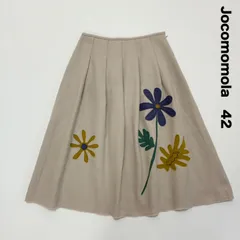 Jocomomola　ホコモモラ☆お花 アップリケ ニットプリーツスカート 42 膝丈 ミディ オフベージュ