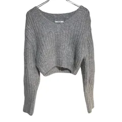 B071 SNIDEL スナイデル クロップド ニット セーター Ⅴネック グレー 長袖 カジュアル レディース F