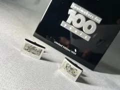美品 [創業100周年限定モデル] MONTBLANC モンブラン ロゴ＆マーブルストーン＆スターリングシルバー 925 カフス カフリンクス ボタンのサムネイル