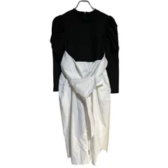 B071 RIKO リコ ワンピース 長袖 ドッキング ブラック ホワイト カジュアル レディース S