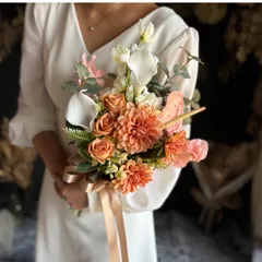 オレンジダリアクラッチブーケ☆ブートニア