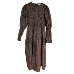 B071 TOPSHOP トップショップ チェック シャーリング ミディドレス ワンピース 長袖 カジュアル レディース UK 6