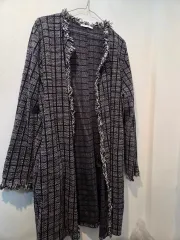 ZARA ツイード ロング カーディガン ブラック フリーサイズ