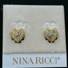 【良品】NINA RICCI ハートモチーフ イヤリング ゴールドカラー ラインストーン ヴィンテージ調 260102008