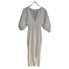 B071 MERCURY DUO マーキュリーデュオ キルティング ジャカード ニット ワンピース 半袖 アイボリー レディース S