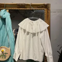 @ フリル カラー ブラウス シャツ トップス 長袖 白 M 38 ホワイト オフホワイト アイボリー 白 シロ　お呼ばれ　デート　オフィスカジュアル　食事会　可愛い　お出かけ　上品