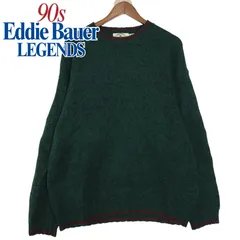 90s Eddie Bauer LEGENDS ウール100 クルーネック ニット セーター ダークグリーン L / オールド エディー・バウアー ヴィンテージ アメカジ