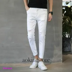 ジーンズメンズデニムスキニー美脚パンツテーパードボトムススリムスキニージーンズスリム白ジーンズテーパードダメージジーンズ