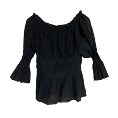 B071 OBLI オブリ オフショルダー ブラウス シャツ 長袖 ブラック 黒 カジュアル レディース F