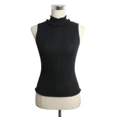 美品 シャネル CHANEL セーター ベスト ニット カシミヤ100％ カメリアボタン フリル ハイネック ノースリーブ 06A P29636 ブラック サイズ38 レディースのサムネイル