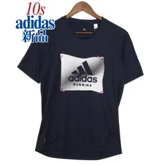 10s 未使用 adidas アディダス RUNNING ビッグロゴ CLIMALITE 半袖Tシャツ 紺 M / 2019年製 ED6153