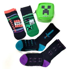 【Minecraft 靴下 4足組 + ポーチセット】　くつ下　小学生　マイクラ　マインクラフト　男の子　エンダーマン　クリーパー　ショートソックス　くるぶし